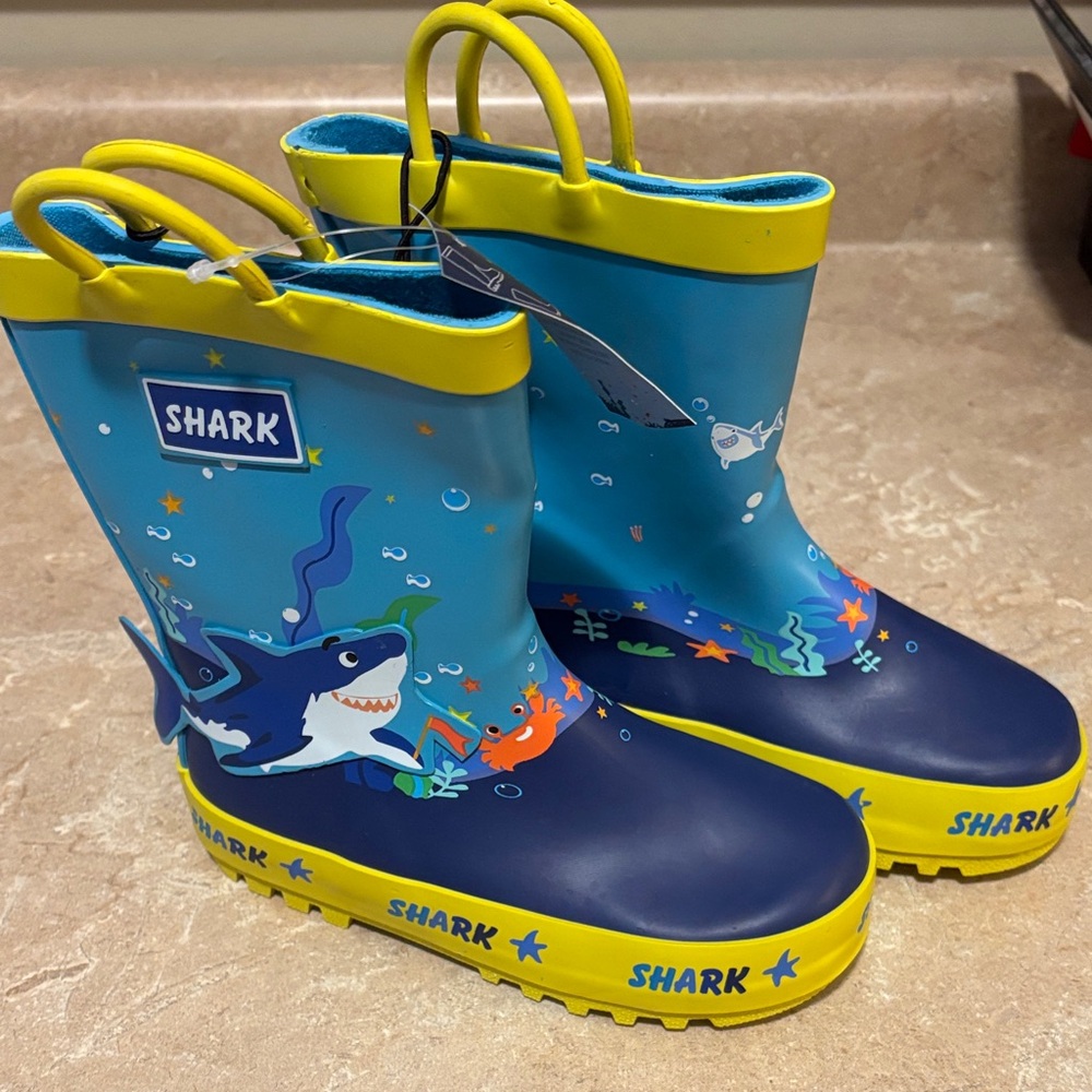 Kids shark rain boots